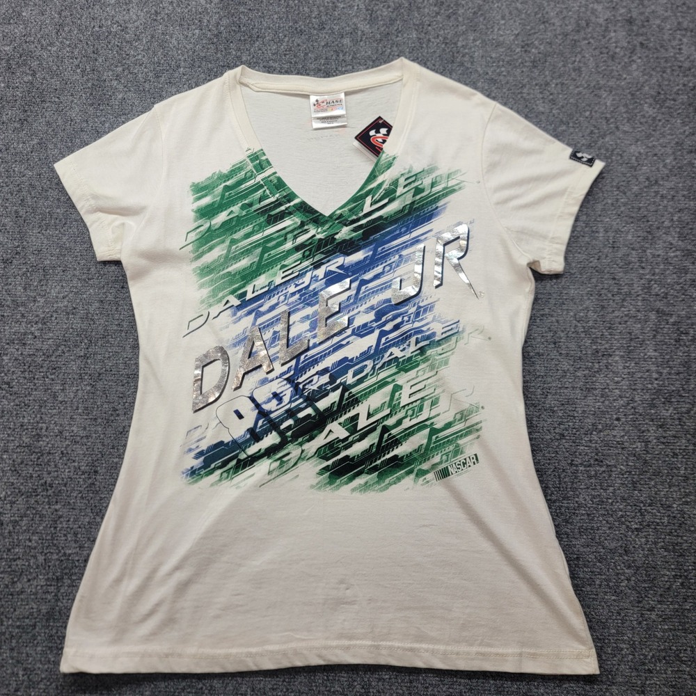 Chase Authentics NASCAR Dale Earnhardt Jr White V-Neck Graphic Tee XL NWT